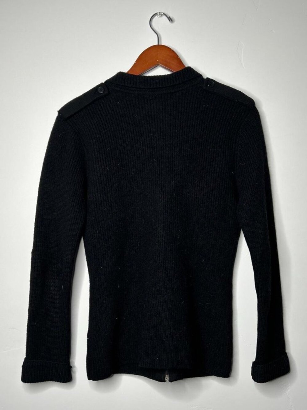 Black Ribbed Knit Zip Up Cardigan size medium - Picture 2 of 4